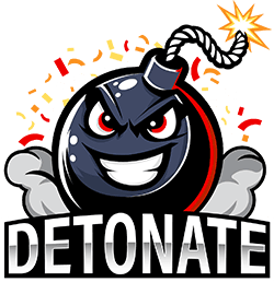 Detonate logo: a grinning cartoon bomb with a lit fuse
